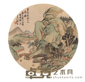 张熊 1876年作 静山读书图 扇面镜心 直径26cm